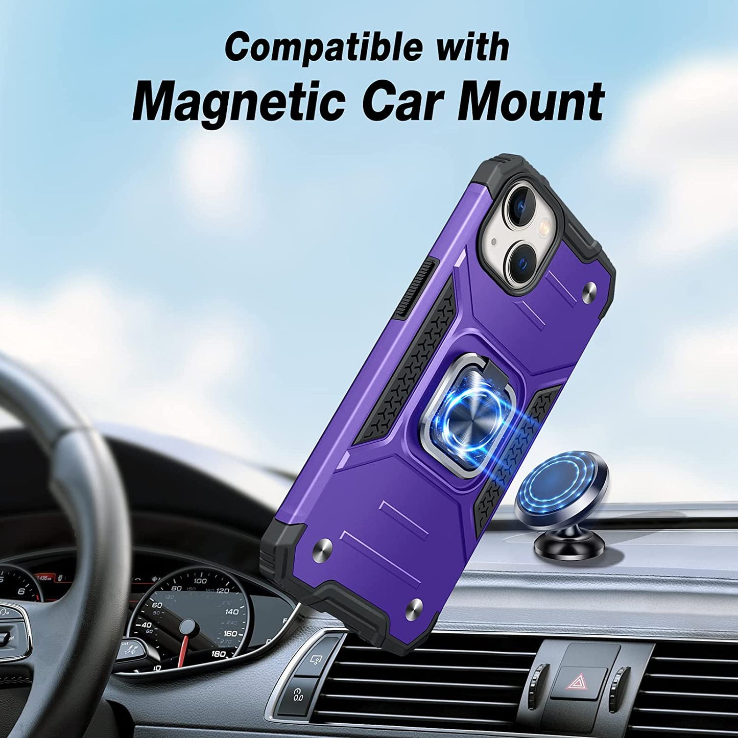 JAME for Iphone 14 Case with Screen Protector [2 PCS], Shockproof Bumper Case for Iphone 14 Case for Women & Men, Heavy-Duty Protection with Metal Ring Kickstand Case for Iphone 14, 6.1 Inch, Purple  XJXIN   