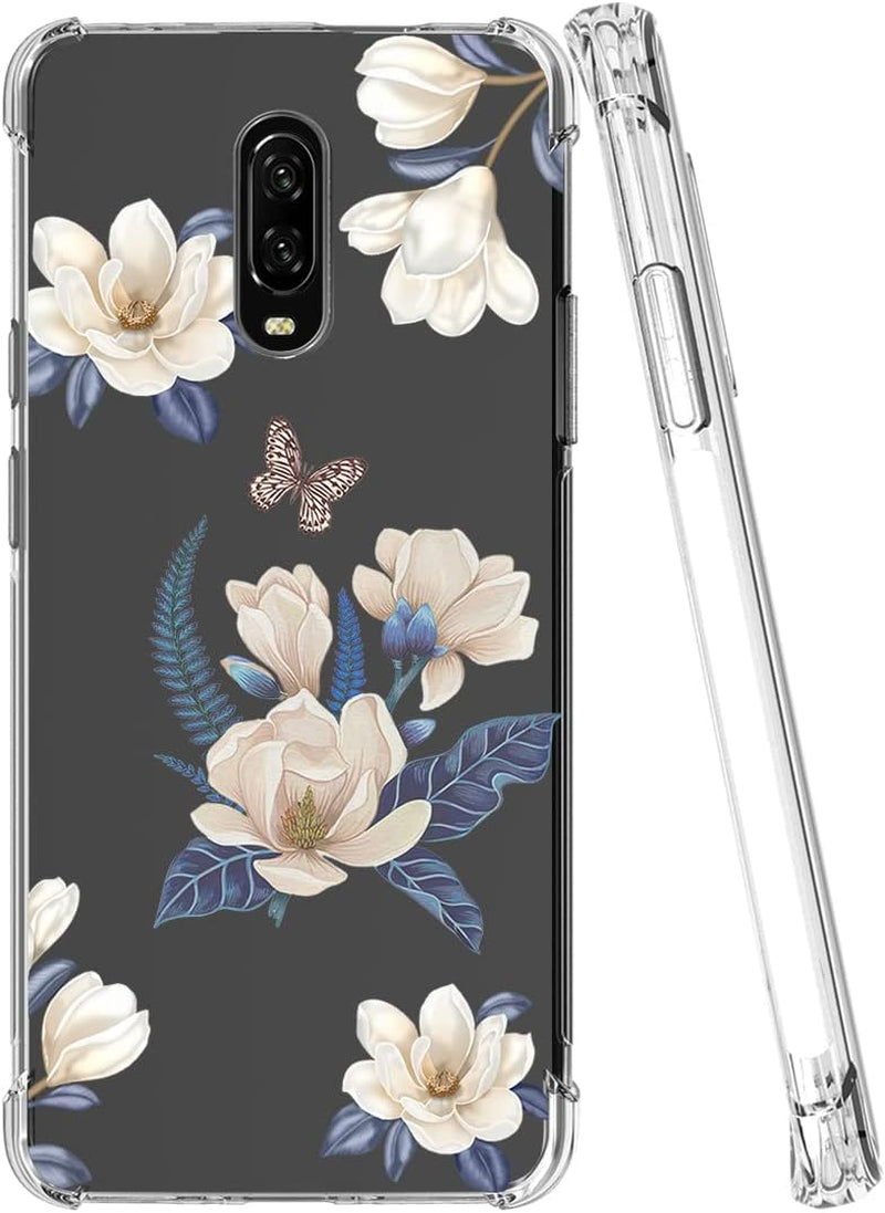 Vokuha for Oneplus 7 Gm1901/Oneplus 6T A6010 Case for Girls Women, Cute Clear Slim Shockproof Pattern Soft Flexible TPU Rubber Back Phone Protective Cover Cases for Oneplus 6T (White Flower)  Vokuha   