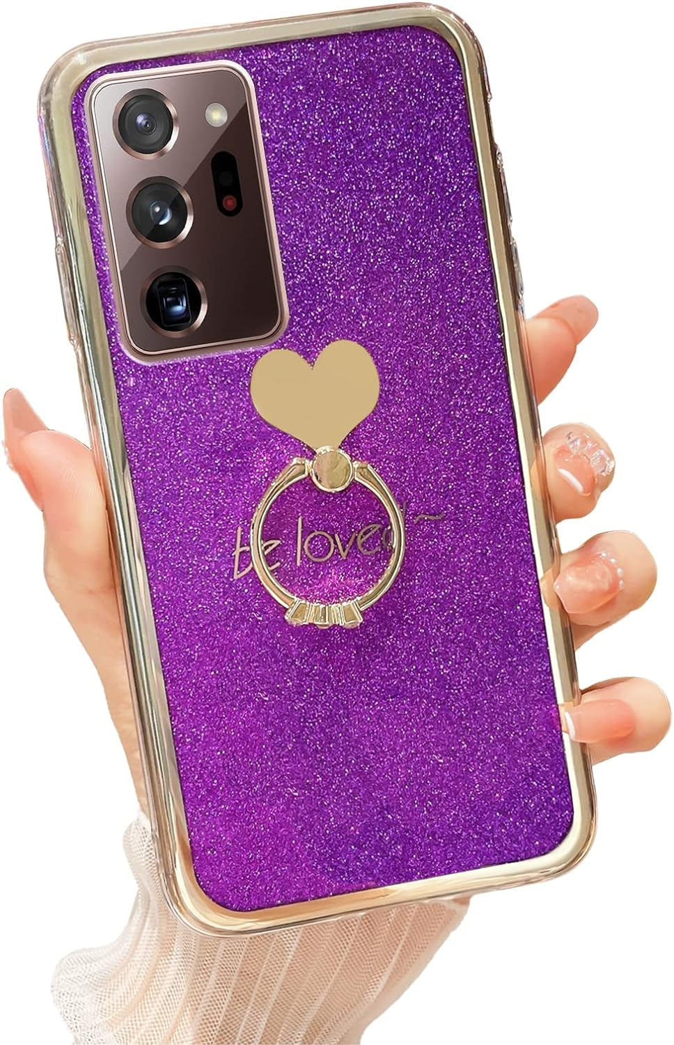 Case for Galaxy Note 20 Ultra 5G Girls Women Cute Luxury Glitter Shiny Sparkly Shell with Ring Stand UPC Soft Slim Bumper Shockproof Protective Phone Cover for Samsung Galaxy Note 20 Ultra 6.9" - Pink  Easyscen Violet Purple  