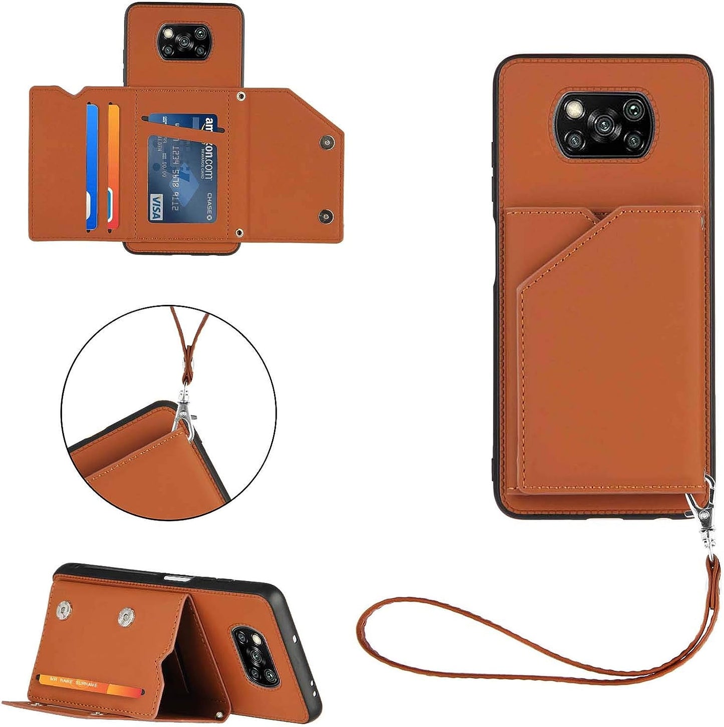 Leton-Us Compatible with Xiaomi Mi Poco X3 NFC Case Magnetic Leather Flip Wallet Case for Xiaomi Mi Poco X3 NFC Lanyard Card Holder Hard PC Bumper Card Slot Cash Holder Girls Cover Blue  Leton-US Brown  