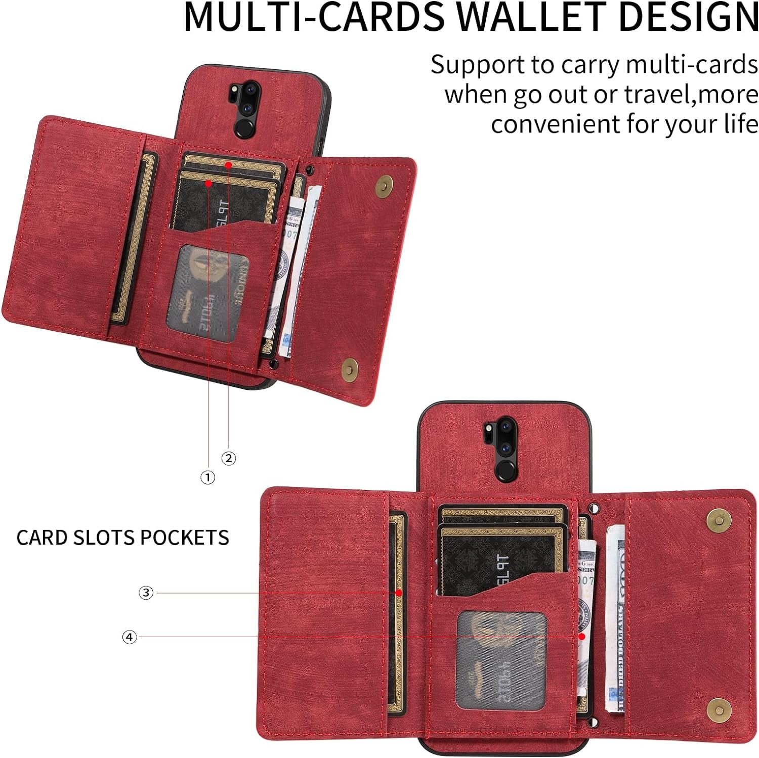 Phone Case for LG G7 Thinq Wallet Cover with Crossbody Shoulder Strap and Leather Credit Card Holder Pocket Slim Stand LGG7 One G 7 plus LG7 Fit Lg7Thinq 7G Thin Q G7+ G7Thinq Lgg7Thinq Girls Red  Dswteny   