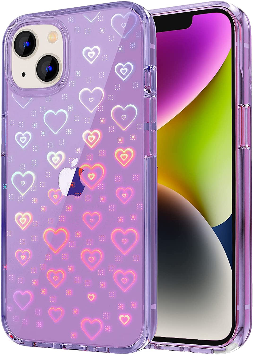 Tksafy for Iphone 14 Case, Cute Love Heart Pattern for Women Girls with Full Camera Protection, Anti-Scratch Plating Soft TPU Shockproof Bumper Phone Cover for Apple Iphone 14 6.1-Inch 2022, Lavender  Tksafy Purple  