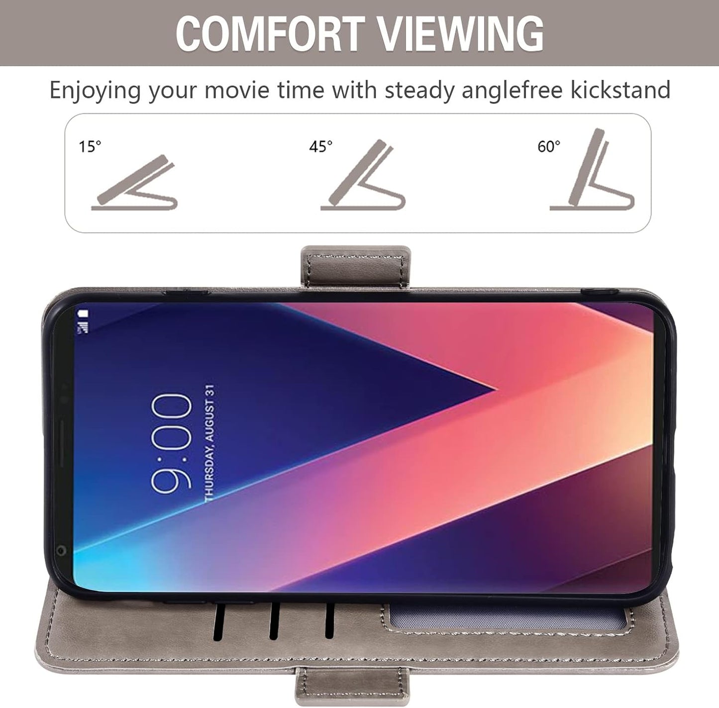 Asuwish Compatible with LG V35 Thinq V30 plus Wallet Case and Tempered Glass Screen Protector Credit Card Holder Flip Wrist Strap Cell Phone Cover for LGV30 LGV35 LG30 LG35 V 30 35 V30+ V30S H931 Grey  Asuwish   