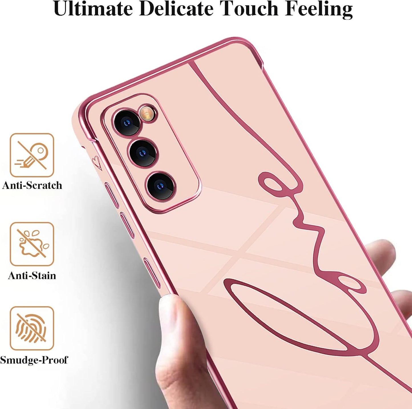 Eiyikof Compatible for Samsung Galaxy S20 FE 5G 6.5" Case with Cute Side Love Heart and Plating Love Letter Pattern Case for Women Girls Shockproof Soft TPU Full Camera Lens Protection Case-Pink  Eiyikof   