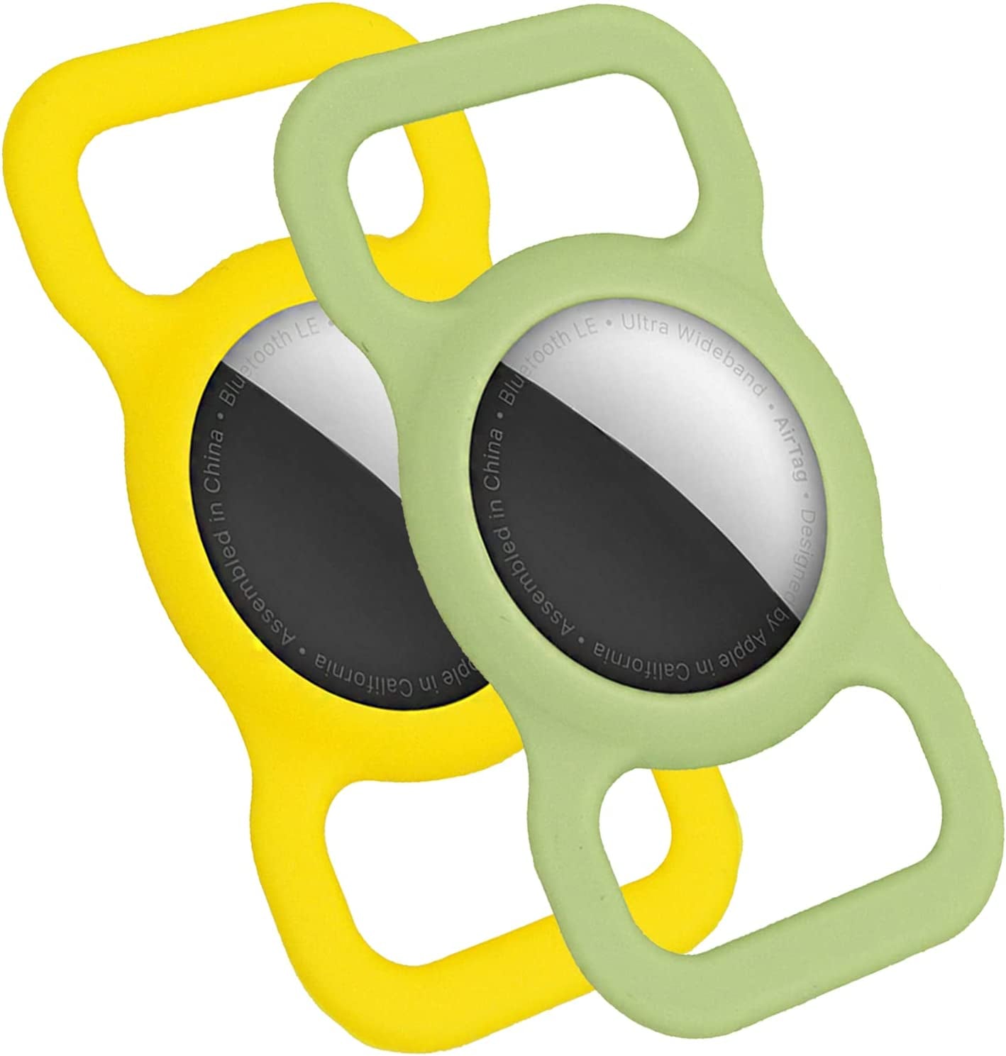 Dog Collar Holder Perfect for Apple Airtag 2 Pack - Protective Case and Airtag Holder for Pets, Backpacks - Air Tag Case (Black & Black)  Basman Yellow & Lime 2 Pack 