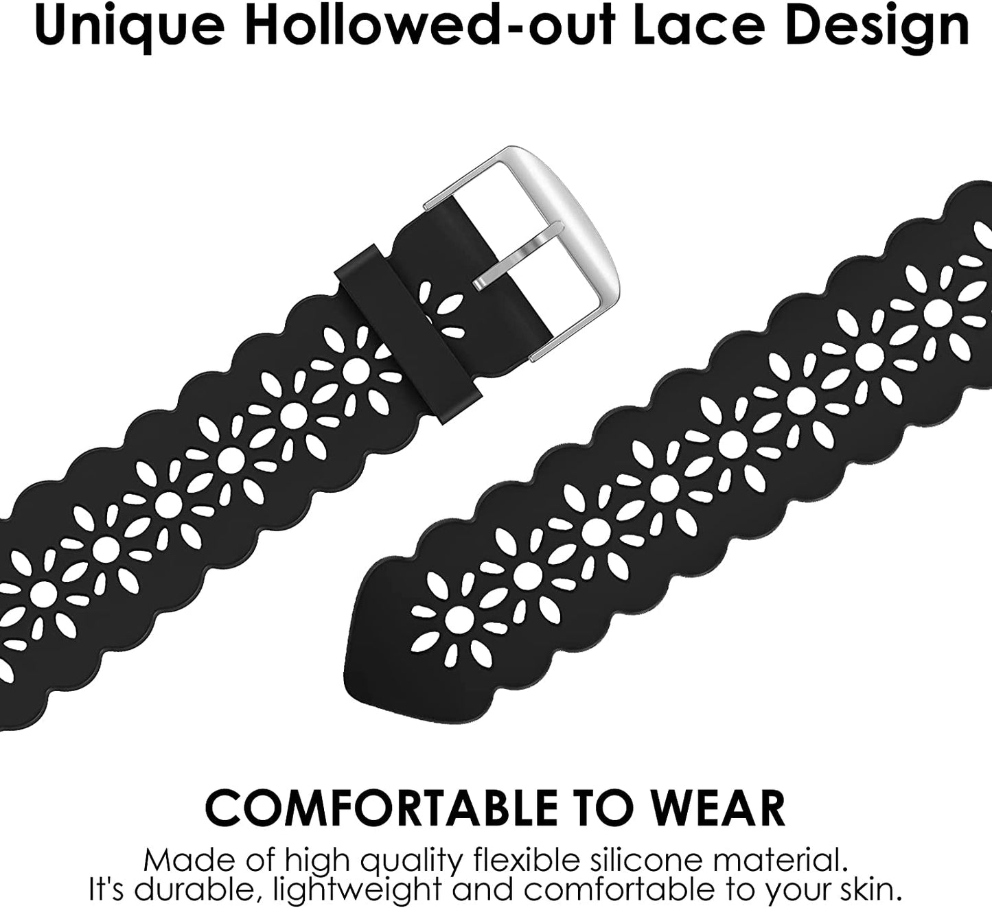 Bandiction 4 Pack Lace Silicone Bands Compatible with Apple Watch Band 38Mm 40Mm 41Mm 42Mm 44Mm 45Mm 49Mm, Women Slim Thin Hollow-Out Sport Wristband for Iwatch Series Ultra 8 SE 7 6 5 4 3 2 1  Bandiction   