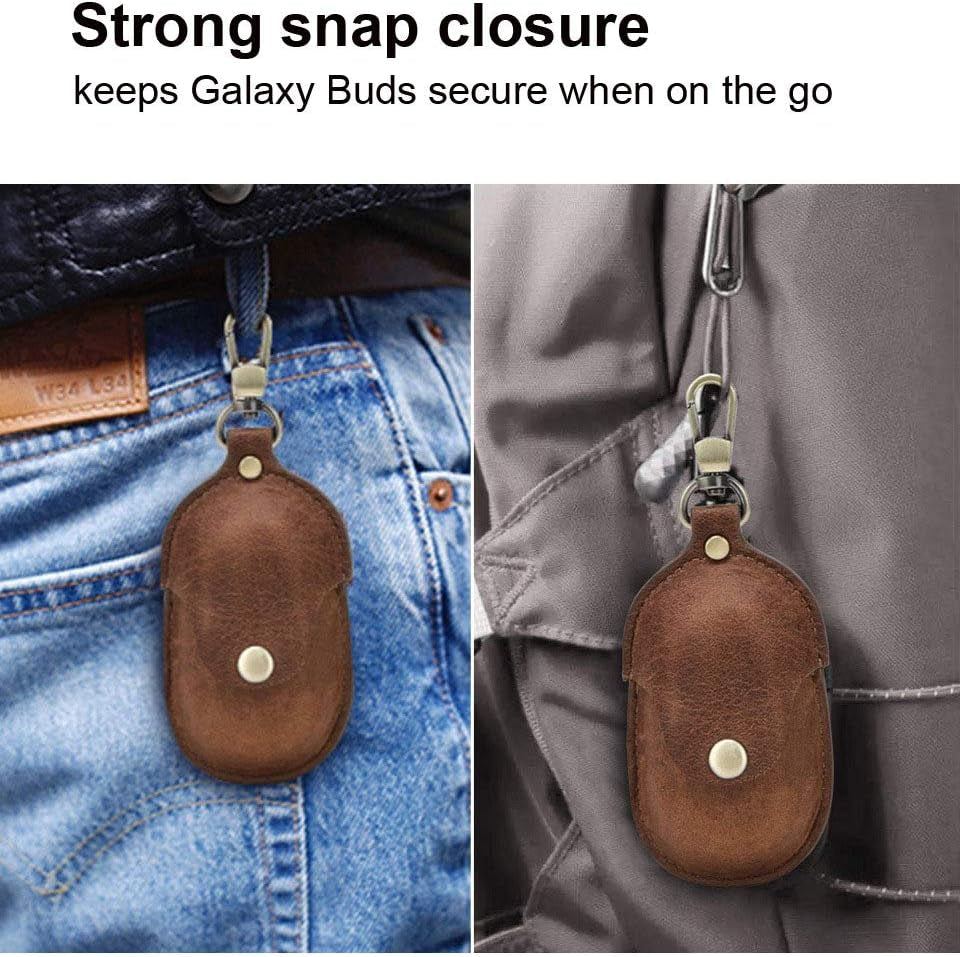 For Galaxy Buds Case, Personalized Genuine Leather Case Samsung Galaxy Buds Case Portable Protective Galaxy Buds Case Cover Shockproof with Loss Prevention Clip for Galaxy Buds & Galaxy Buds+ Plus  Tg   