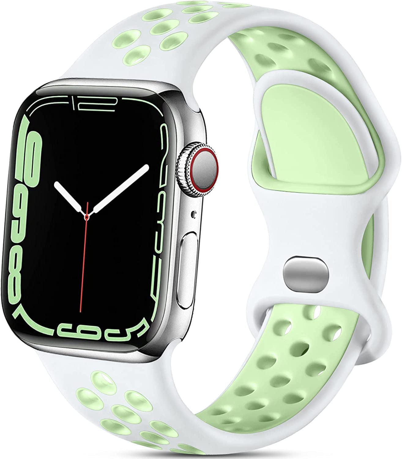 Lerobo Sport Band Compatible with Apple Watch Band 38Mm 40Mm 41Mm 45Mm 44Mm 42Mm for Women Men,Soft Silicone Sport Breathable Wristband Replacement Strap Compatible for Iwatch SE Series 7 6 5 4 3 2 1  PJStore-US White/Green 42mm/44mm/45mm/49mm M/L 