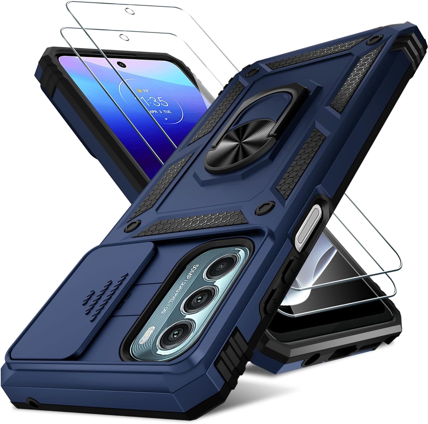 Motorola Moto G Stylus 5G 2022 Case with Tempered Glass Screen Protector,Heavy Duty Rugged Shockproof Full Body Protective Phone Cover,Cute Pink  RMOCR T-Blue  