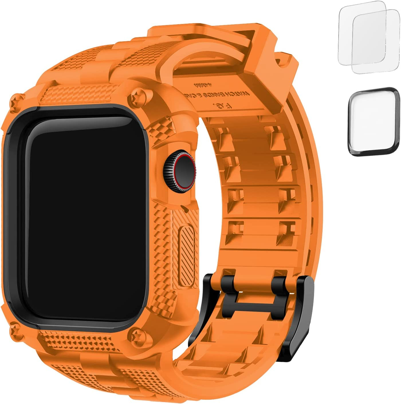 Fullmosa Watch Band Compatible Rugged Apple Watch Band Ultra 49Mm with Bumper Case & Screen Protector for Men Women, Black  Fullmosa Orange 44mm 