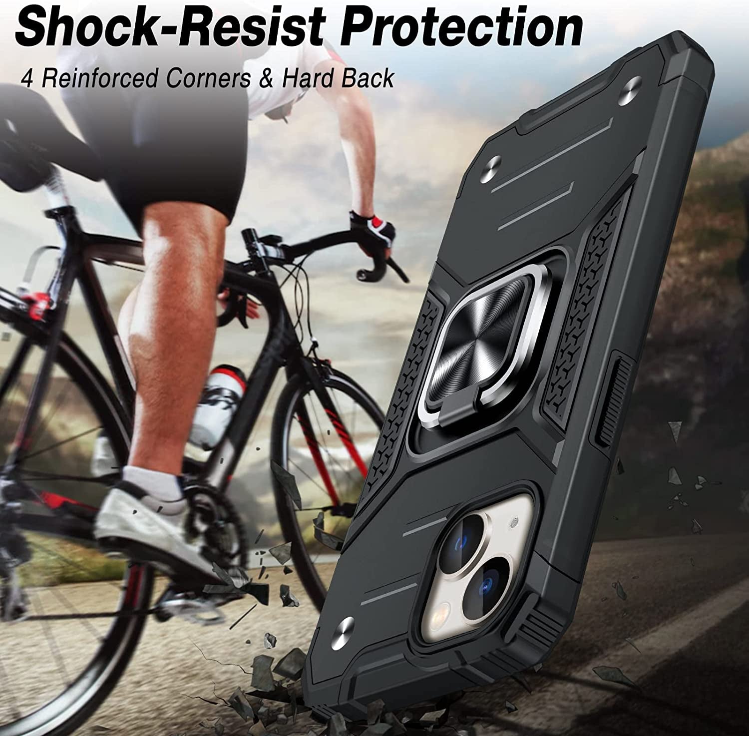 JAME for Iphone 14 Case with Screen Protector [2 PCS], Shockproof Bumper Case for Iphone 14 Case for Women & Men, Heavy-Duty Protection with Metal Ring Kickstand Case for Iphone 14, 6.1 Inch, Black  XJXIN   