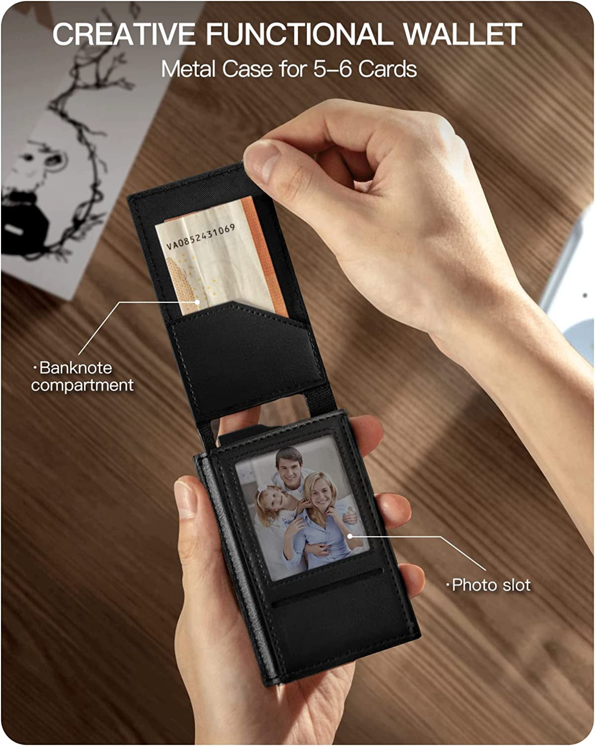 YESIIW Airtag Wallet with Apple Airtag Holder for Men RFID Blocking | Pop up Air Tag Leather Wallet with Money Clip and ID Window | Slim Smart Credit Card Holder Wallet with Airtag Slot Black  YESIIW   