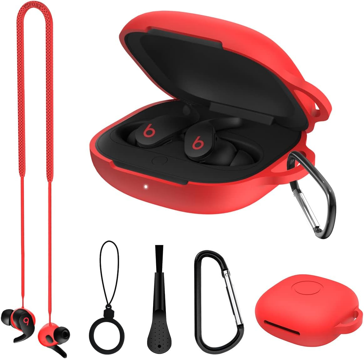 WQNIDE Case Cover for Beats Fit Pro Case 2021 New Earbuds, [5 in 1] Accessory Kit Silicone Protective Skin Sleeve for Beats Fit Pro 2021 Case with Keychain/Anti-Lost Strap/Ring/Brush (Blue)  WQNIDE (5 in 1)-Red  