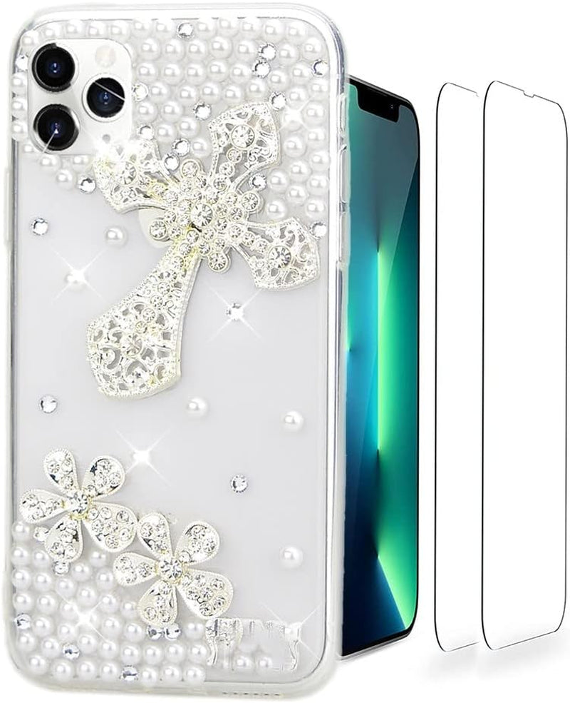 Luziun Glitter Phone Case Compatible with Samsung Galaxy Note 20 Ultra 5G - 3D Luxury Girls Women Shiny Bling Design for Samsung Galaxy Note 20 Ultra 5G  LUZiUN White Cross Flower - Case Design For Lg K92 5G 
