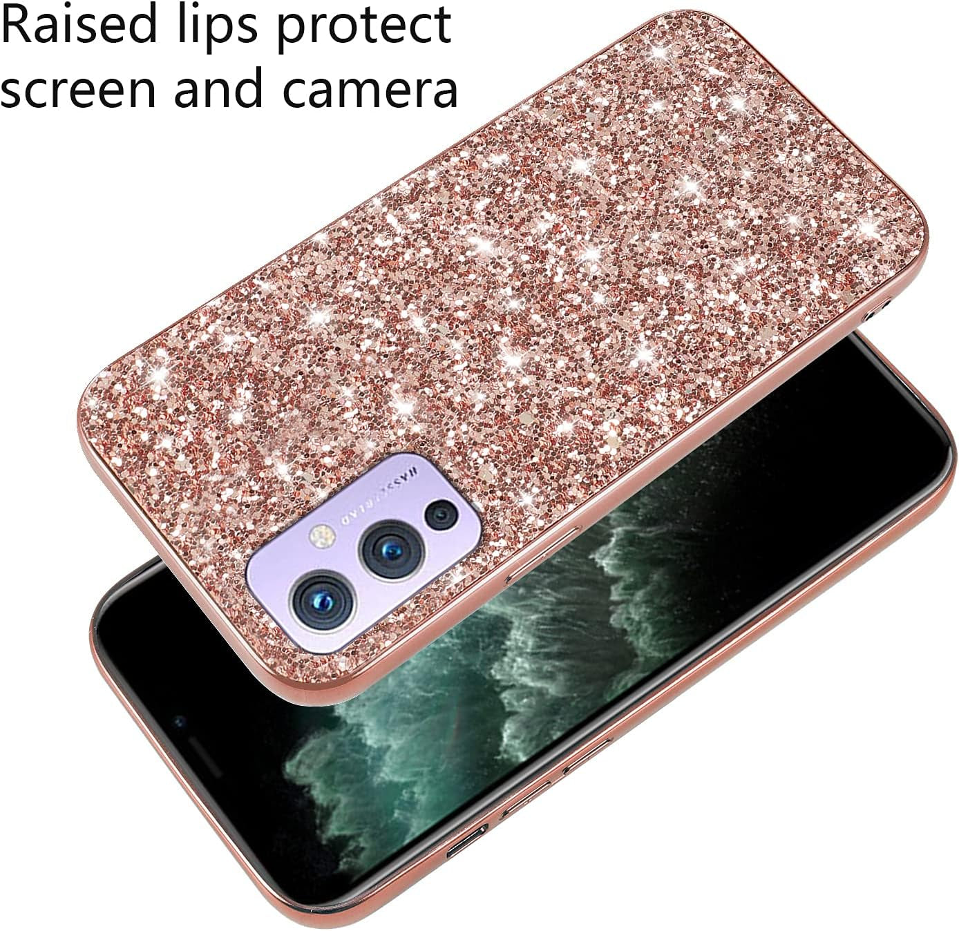 Compatible with Oneplus 9 Case Glitter Shockproof,Oneplus 9 Phone Case Bling Sparkly Soft TPU and PC Silicone Shiny Girl Women Thin Protective Cover (Rose Gold)  Wousunly   