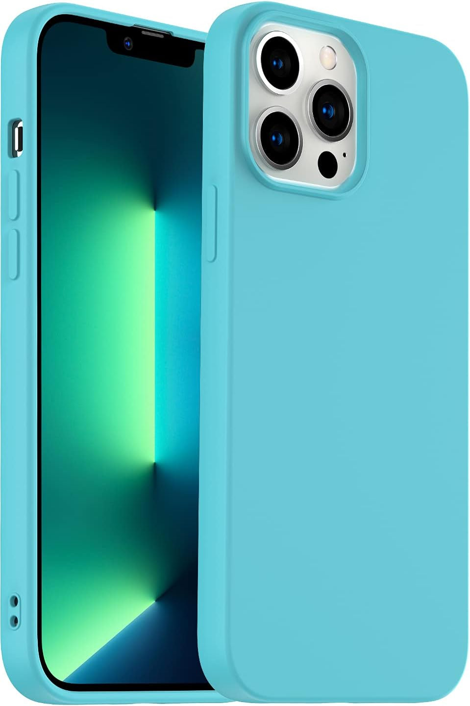 Amytor Designed for Iphone 14 Pro Case, Silicone Ultra Slim Shockproof Phone Case with Soft Anti-Scratch Microfiber Lining, [Enhanced Camera Protection] 6.1 Inch (Coral)  Amytor Sea Blue Iphone 13 Pro 
