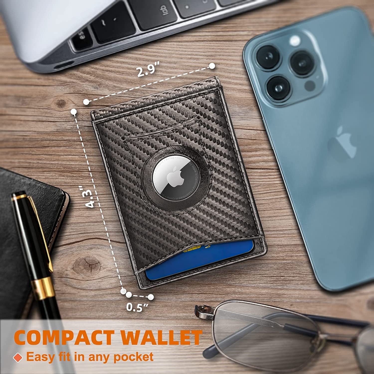 KEMISANT Mens Wallet for Airtag or Standard Use, Slim Front Pocket Wallet 11 Cards RFID Blocking,No Hole  KEMISANT   