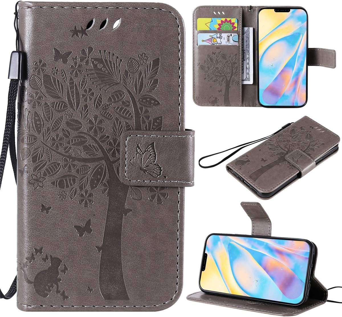 XYX Wallet Case for LG V30, Embossed Cat Butterfly Flowers PU Leather Flip Protective Phone Case Cover with Card Slots for LG V30/LG V35 Thinq, Pink  XYX Gray Lg V50/Lg V50 Thinq 