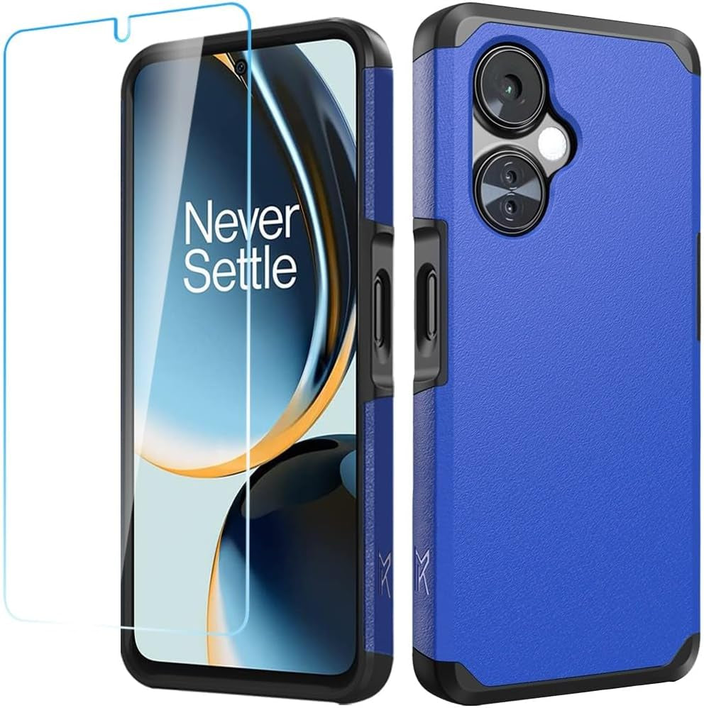 Hrwireless Compatible for Oneplus Nord N30 5G Case Cover with [HD Tempered Glass] Strong Heavy Duty [Shockproof] [Magnetic Mount Friendly] Minimalistic Original Design for Protection  HRWireless Classic Blue + Tempered  