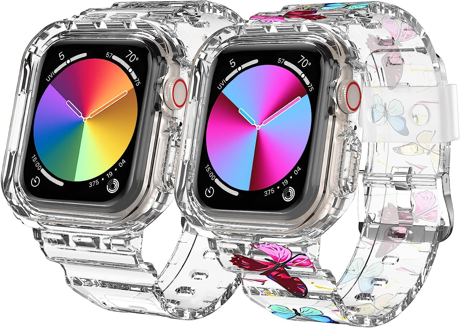 DABAOZA Compatible for Clear Apple Watch Band 45Mm 44Mm 42Mm 41Mm 40Mm 38Mm Ultra, Men Women Watch Band with Case Sport Jelly Transparent Strap for Iwatch Series 8 7 6 5 4 3 2 1 SE  DABAOZA Butterfly+Clear 38mm/40mm/41mm 