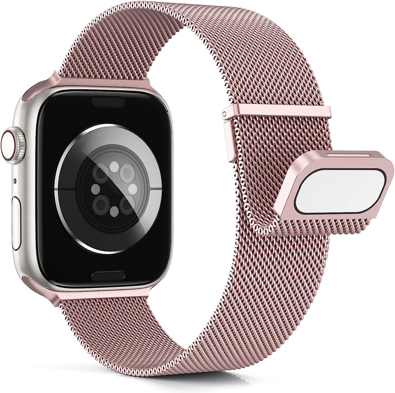 Merlion Magnetic Band for Apple Watch Band 41Mm 40Mm 38Mm 49Mm 45Mm 44Mm 42Mm for Women Men, Mesh Stainless Steel Dual Magnetic Clasp Strap for Iwatch Series 8 7 6 5 4 3 2 1 SE Ultra  Merlion Rose Pink 42/44/45/49mm 