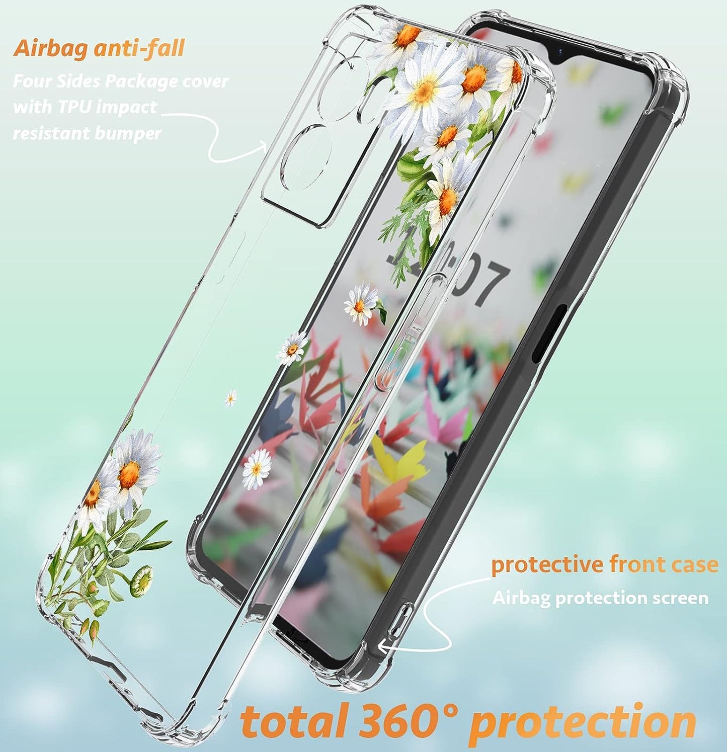 Dcwunk Compatible with Oneplus Nord N300 5G Case 6.56 Inch, Camera Lens Protector Flower Shockproof Clear Floral Design Protective Women Phone Cover, 2022 (Daisies)  Dcwunk   