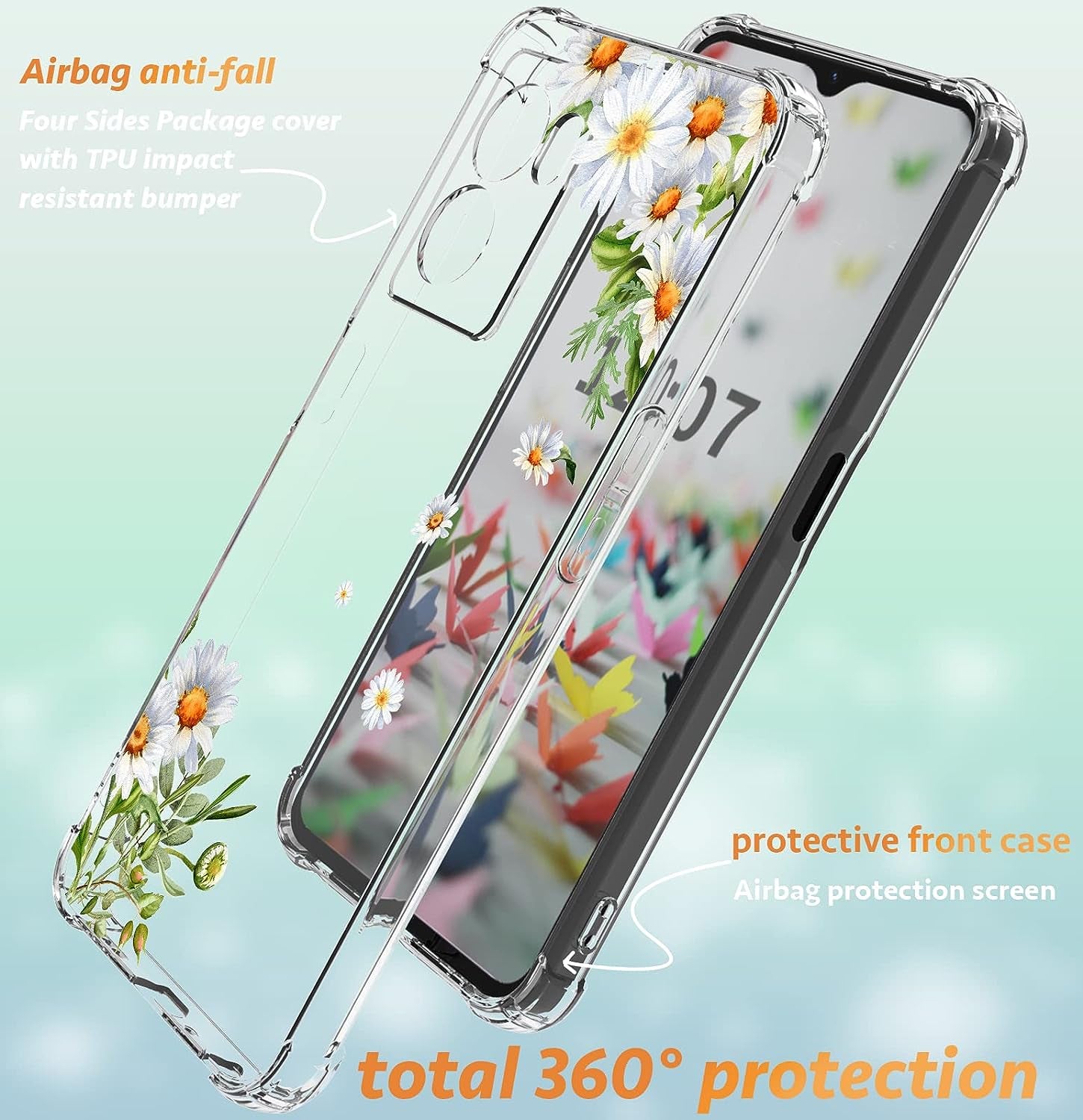 Dcwunk Compatible with Oneplus Nord N300 5G Case 6.56 Inch, Camera Lens Protector Flower Shockproof Clear Floral Design Protective Women Phone Cover, 2022 (Daisies)  Dcwunk   