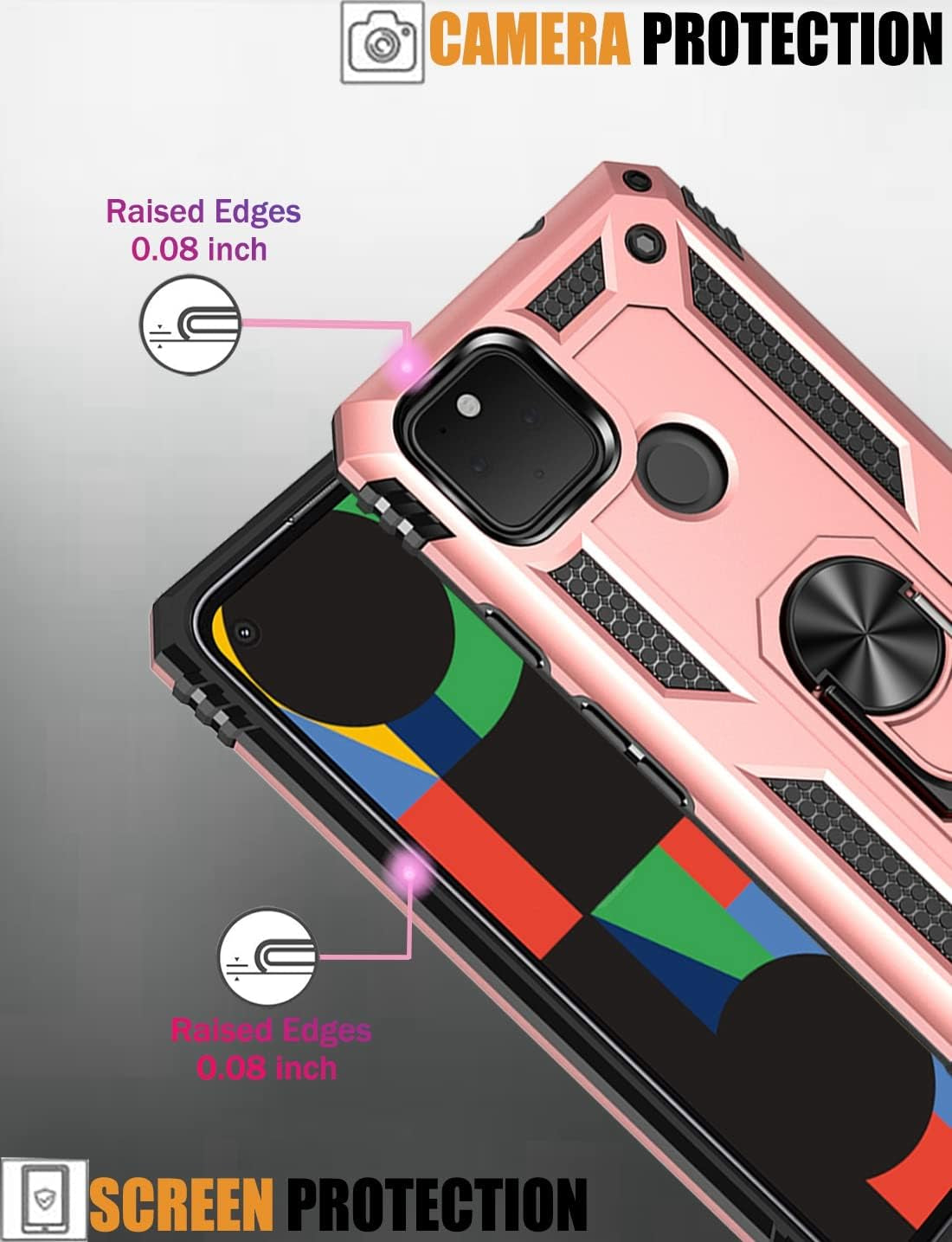 Zoeirc for Pixel 4A 5G Case, Pixel 5XL G025I Case with Tempered Glass Screen Protector, [Military Grade] Magnetic Car Ring Holder Mount Protective Phone Cover Case for Google Pixel 4A 5G (Rose Gold)  Zoeirc   