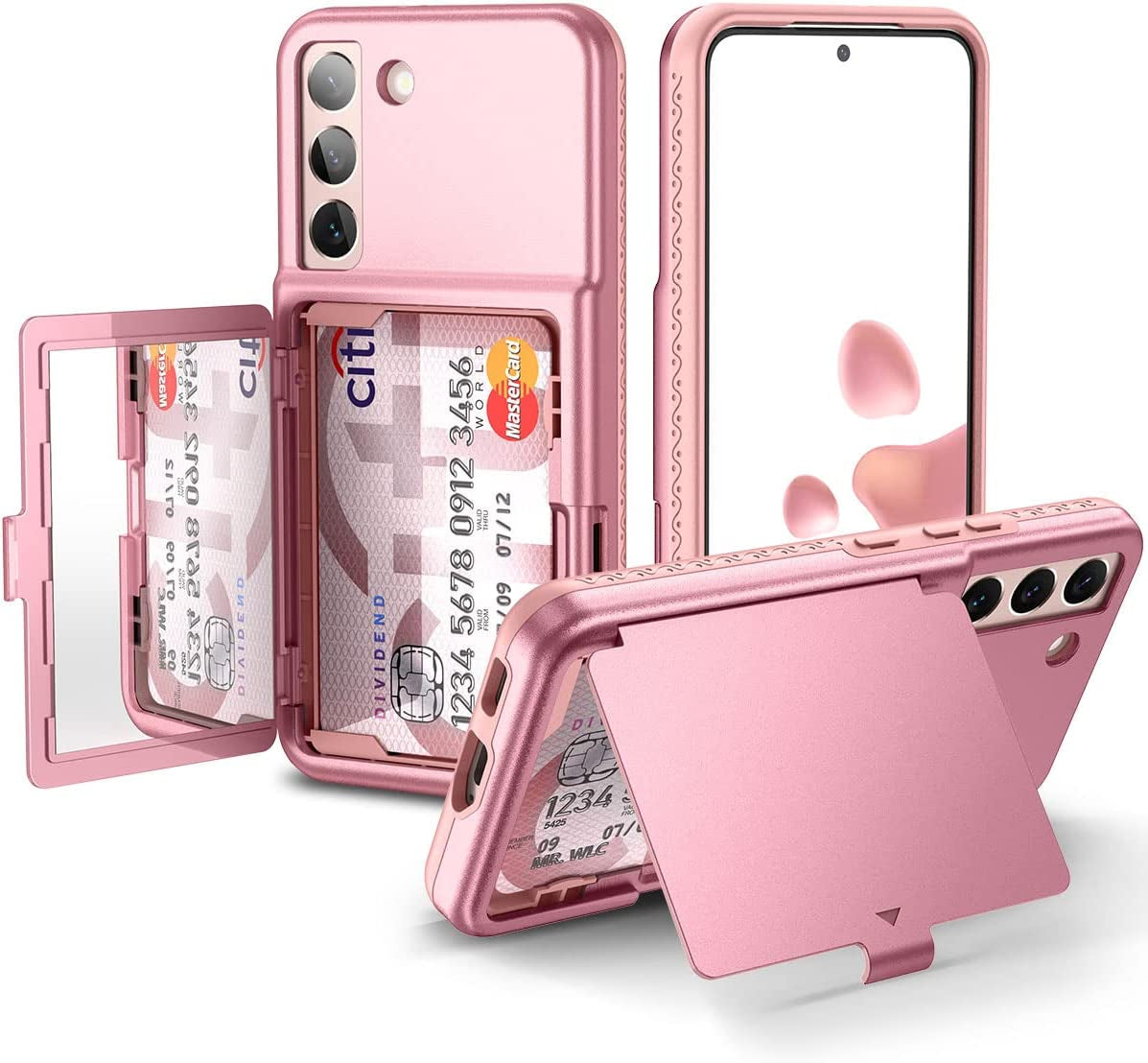 Welovecase Samsung Galaxy S22 Case Wallet Case with Credit Card Holder & Hidden Mirror, All-Round Protection Shockproof Phone Cover Designed for Samsung Galaxy S22 5G, 6.1 Inch Red  WeLoveCase Rose Gold  