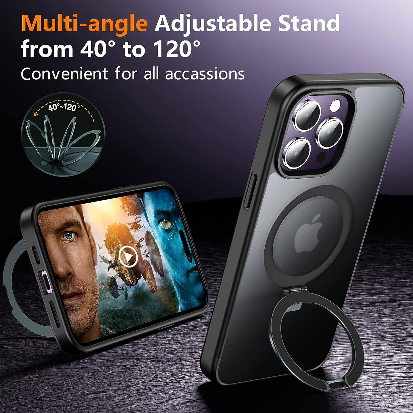 SPIDERCASE for Iphone 14 Pro Case, Magnetic Invisible Stand [Military Drop Protection] [Compatible for Magsafe], with [2 Pack Tempered Glass Screen Protector] Shockproof Translucent Matte Cases,Black  SPIDERCASE   