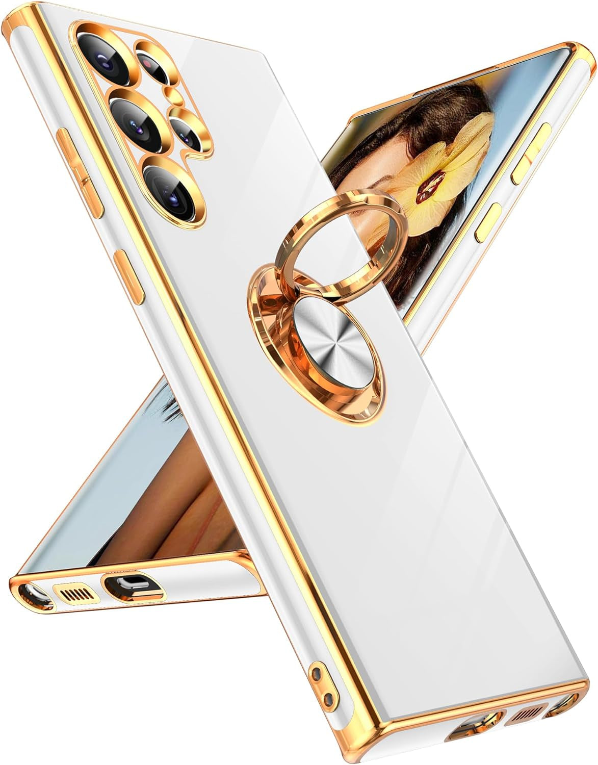 Leyi for Samsung Galaxy S22 plus Case 360° Rotatable Ring Holder Magnetic Kickstand, Plating Rose Gold Edge Protective Galaxy S22 Plus/ S22+ Case, Black  LeYi White Samsung Galaxy S22 Ultra 