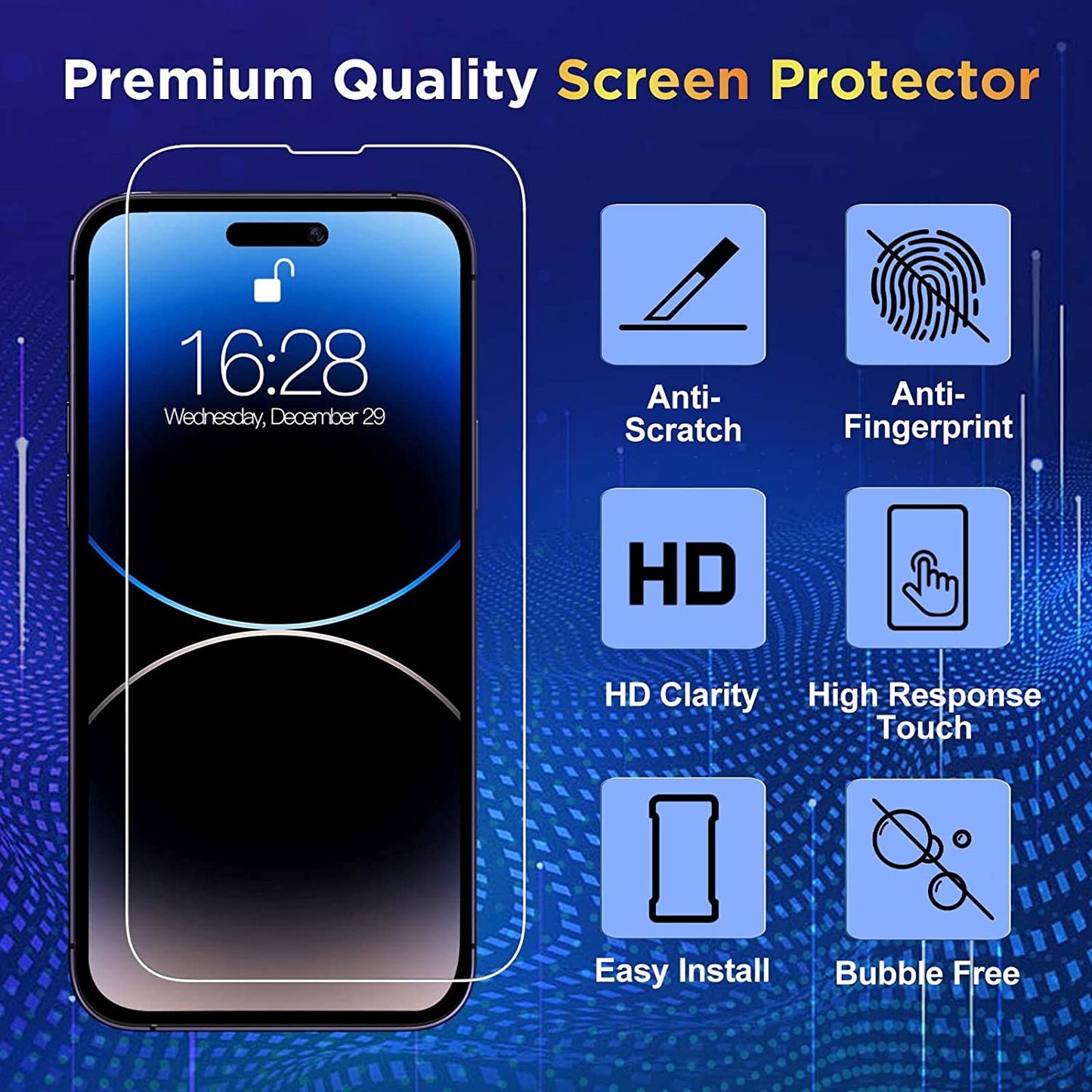 Totexil 3 Pack Screen Protectors for Iphone 14 Pro 6.1 Inch with 3 Pack Camera Lens Protectors, Ultra HD Clear Screen Tempered Glass, Scratch Resistant, 9H Hardness,Easy Installation Frame,Bubble Free  Totexil   
