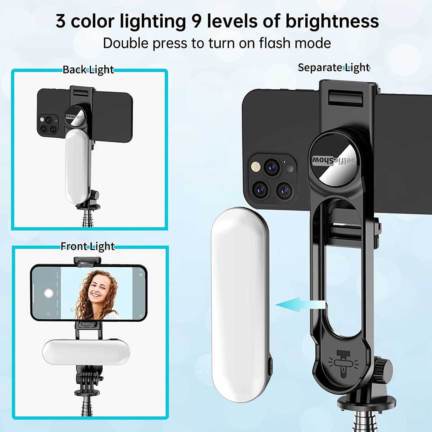 Stable Selfie Stick Tripod with Fill Light, 44 Inch Extendable Selfie Stick with Wireless Remote and Tripod Stand 360 Rotation for Iphone 13/12/11 Pro/Xs Max/Xs/Xr/X/8/7, Samsung and Smartphone  LDP   