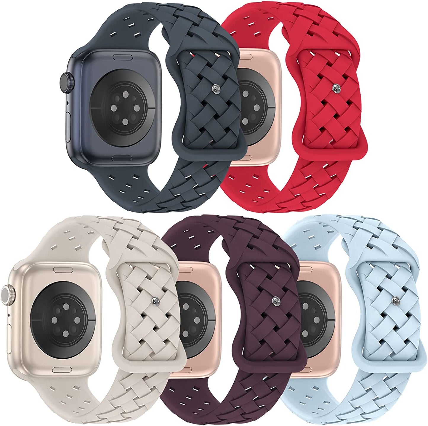 Arctime 5 Pack Soft Silicone Bands Compatible with Apple Watch Band 38Mm 40Mm 41Mm 42Mm 44Mm 45Mm 49Mm, Sport Strap Breathable Wristbands for Iwatch Ultra Series SE 8 7 6 5 4 3 2 1 Women Men  Arctime Midnight/Red/Starlight/Dark Cherry/Blue Fog 38/40/41mm 