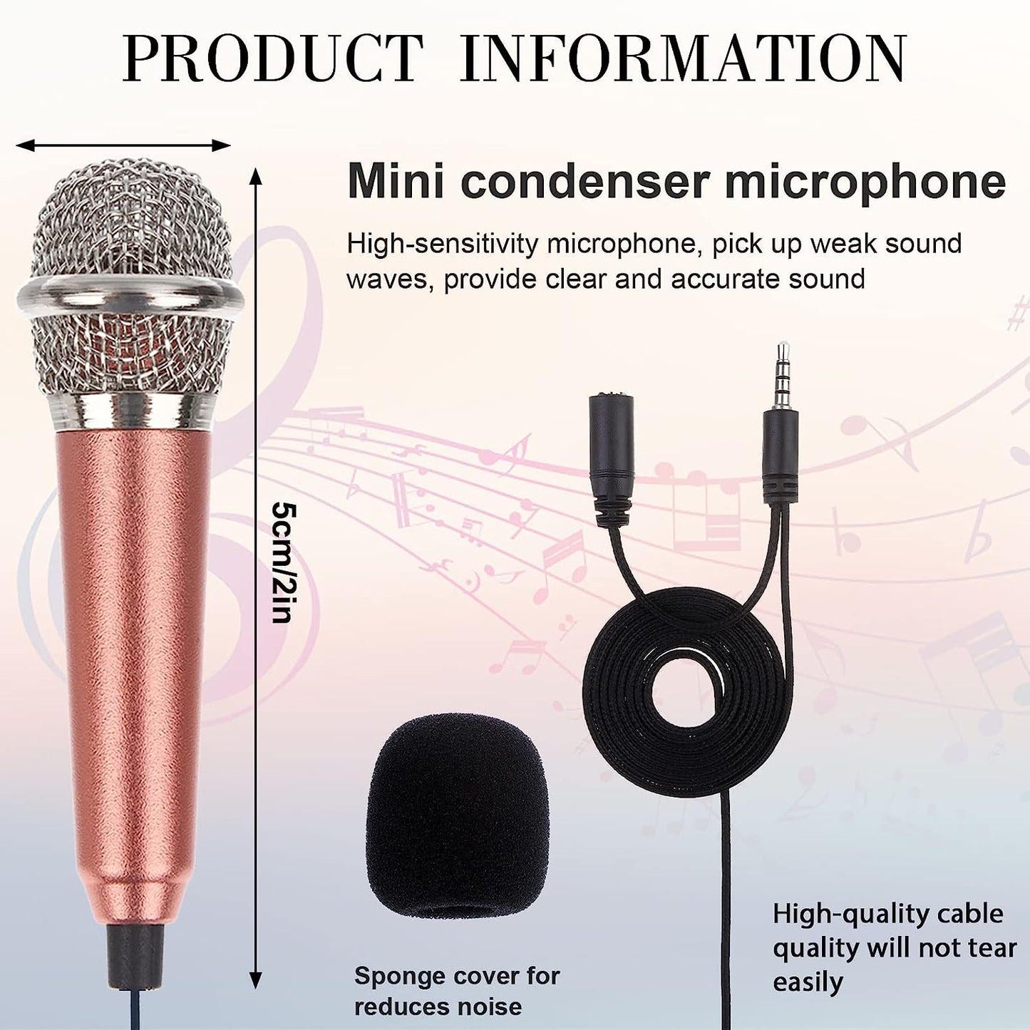 5-Piece Mini Microphone Tiny Microphone Mini Mic for Recording Voice and Singing on Iphone, Android Phones or Tablet, Metal, with 113 Cm Cord, 3.5 Mm Input (Rose Red, Rose Gold, Silver, Blue, Black)  Hopeson   