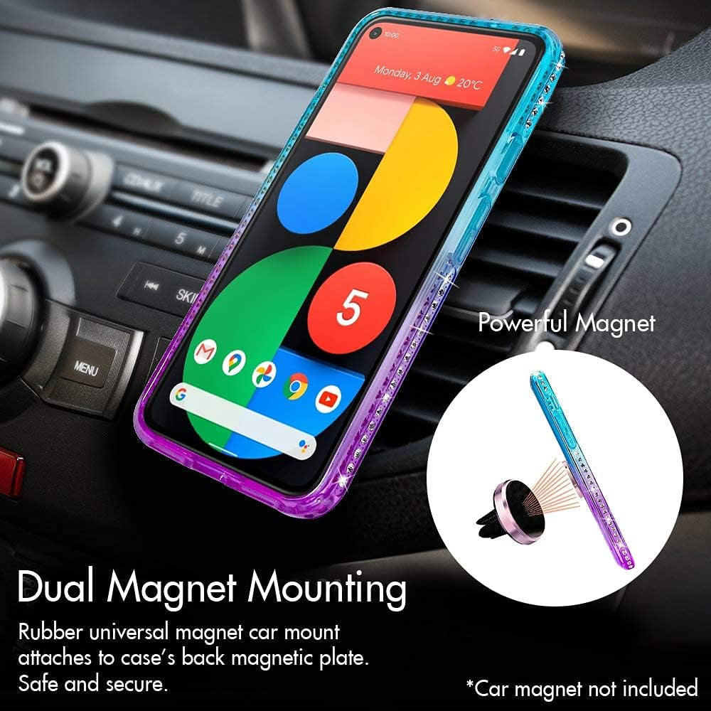 Silverback for Google Pixel 5 Case, Moving Liquid Holographic Sparkle Glitter Case with Kickstand, Girls Women Bling Diamond Ring Slim Protective Case for Google Pixel 5 5G -Purple  Silverback   