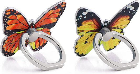 Cobee Butterfly Cell Phone Ring Stand Holder, 2 Pcs Cute Butterfly Pattern Painted Metal Finger Stand Kickstand 360°Rotation Phone Ring Holder Stand Ring Hand Grip with Knob Loop(Yellow, Orange)  Cobee   