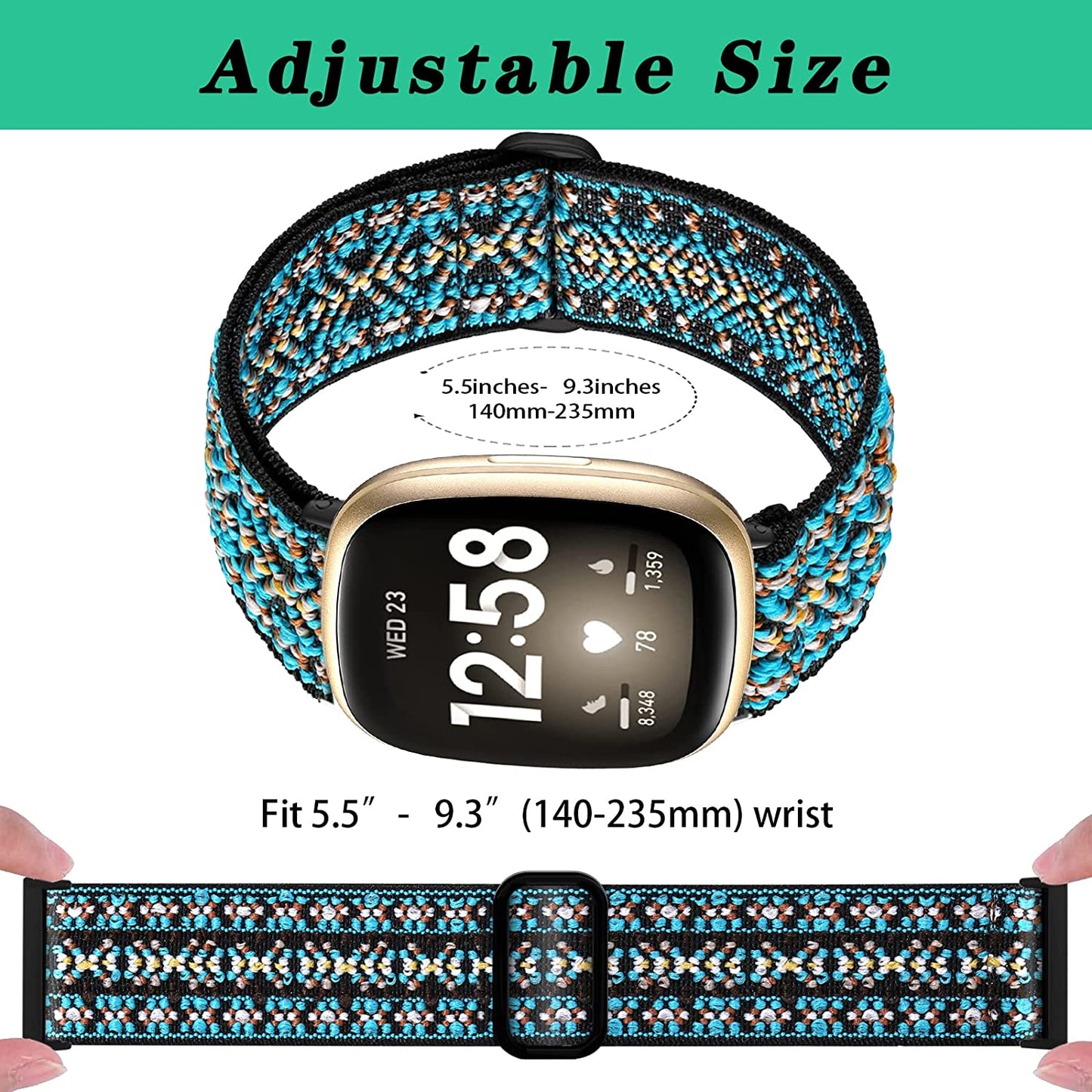 4 Pack Stretchy Bands Compatible with Fitbit Versa 3/Fitbit Versa 4/Fitbit Sense 2/Fitbit Sense Bands Women Men, Adjustable Elastic Breathable Loop Nylon Replacement Straps for Fitbit Sense & Versa 3  POHNUI   