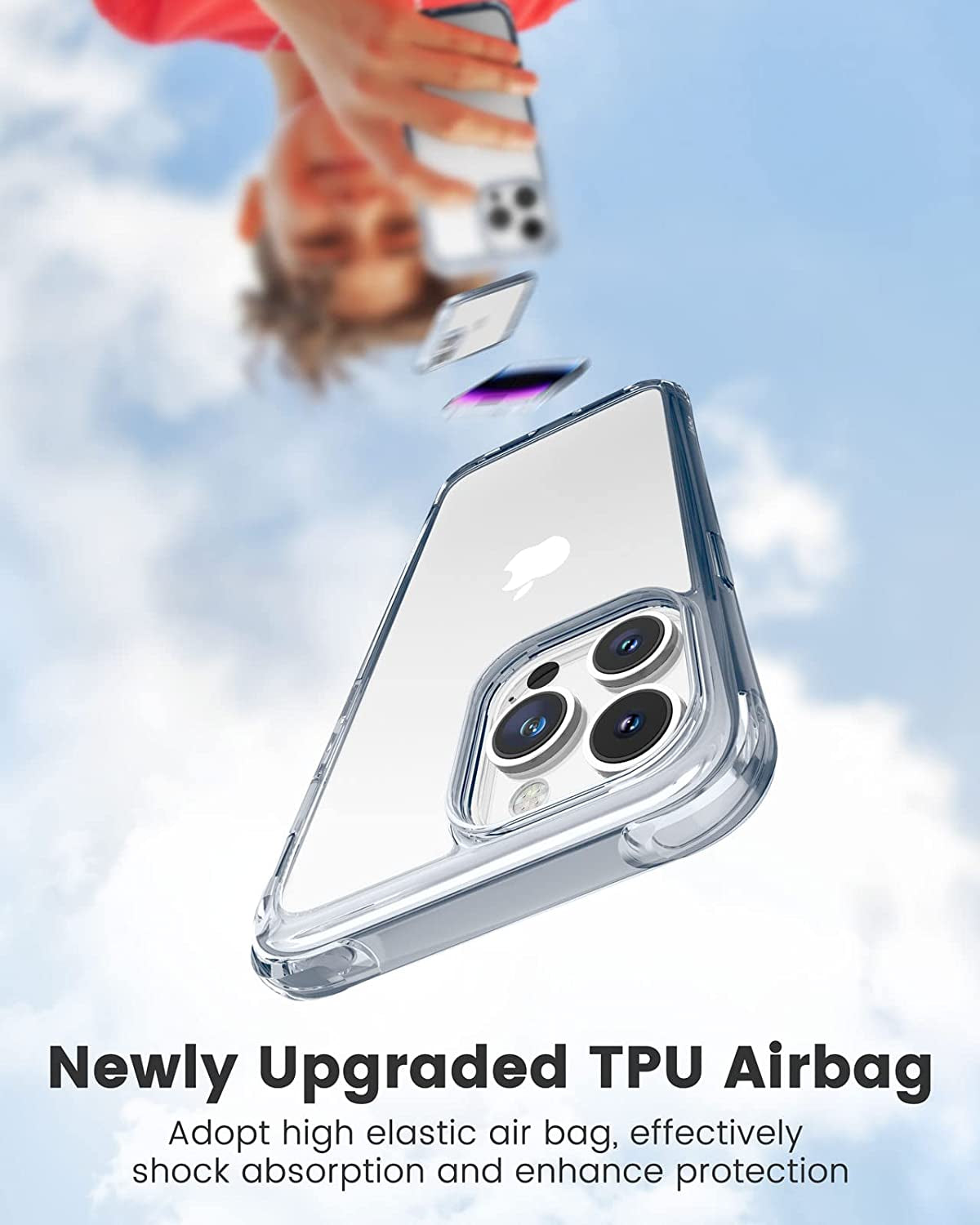 Mkeke for Iphone 14 Pro Case Clear, [Military Grade Protection] [Not Yellowing] Shockproof Phone Case for Apple Iphone 14 Pro 2022 -Gradient Black Clear  Shenzhen Make Technology Company Limited   