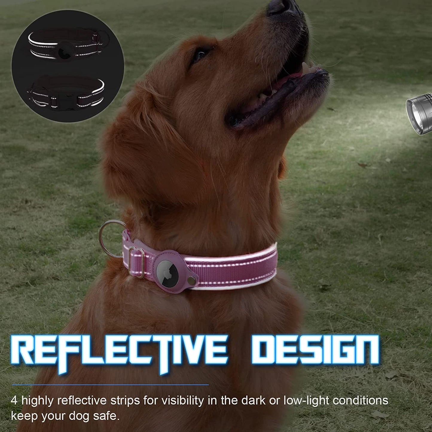 Reflective Airtag Dog Collar, Heavy Duty Apple Air Tag Dog Collar, Padded Pet Collar with 2022 Updated Airtag Dog Collar Holder Case, Adjustable for Small Medium Large Breeds  Taporse   