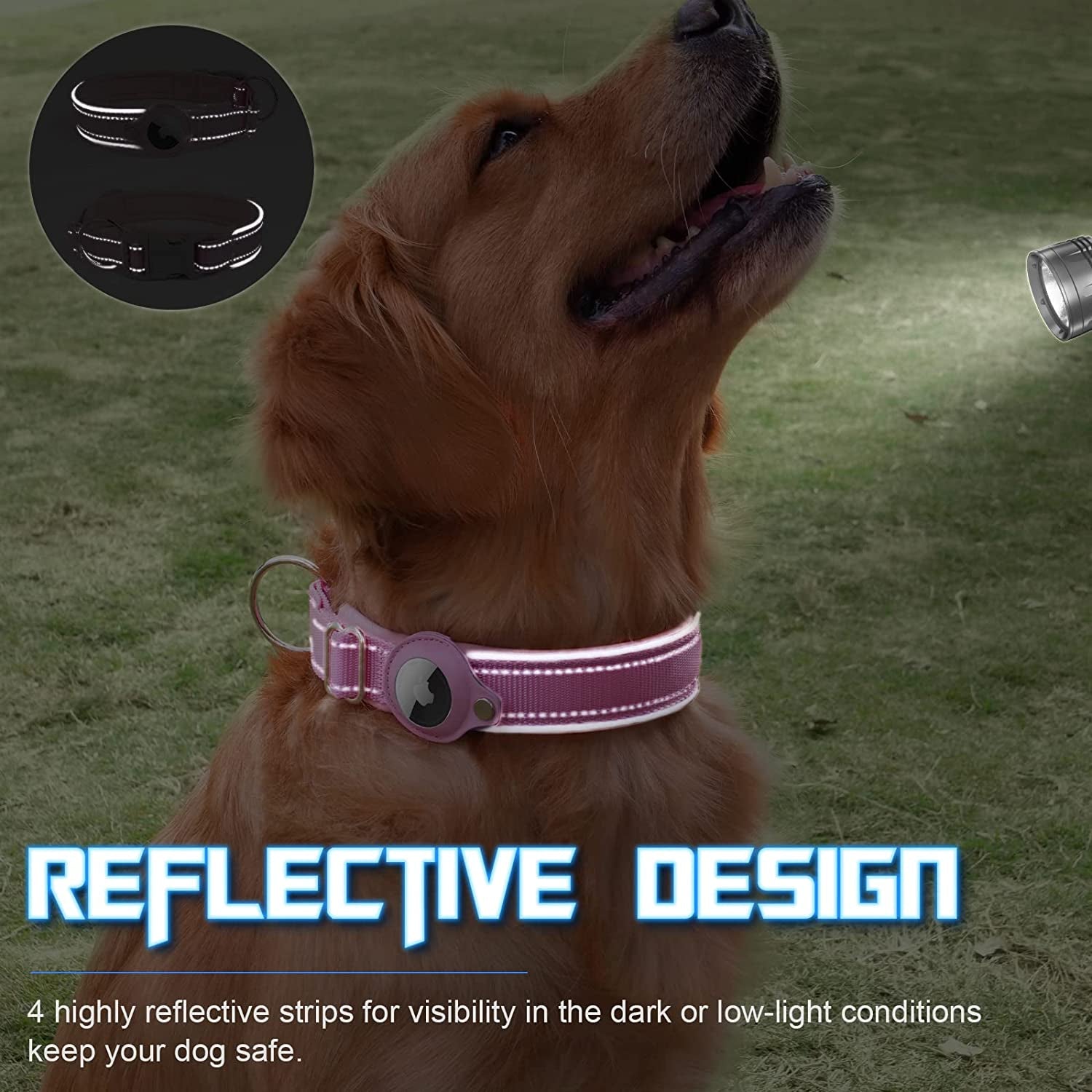 Reflective Airtag Dog Collar, Heavy Duty Apple Air Tag Dog Collar, Padded Pet Collar with 2022 Updated Airtag Dog Collar Holder Case, Adjustable for Small Medium Large Breeds  Taporse   