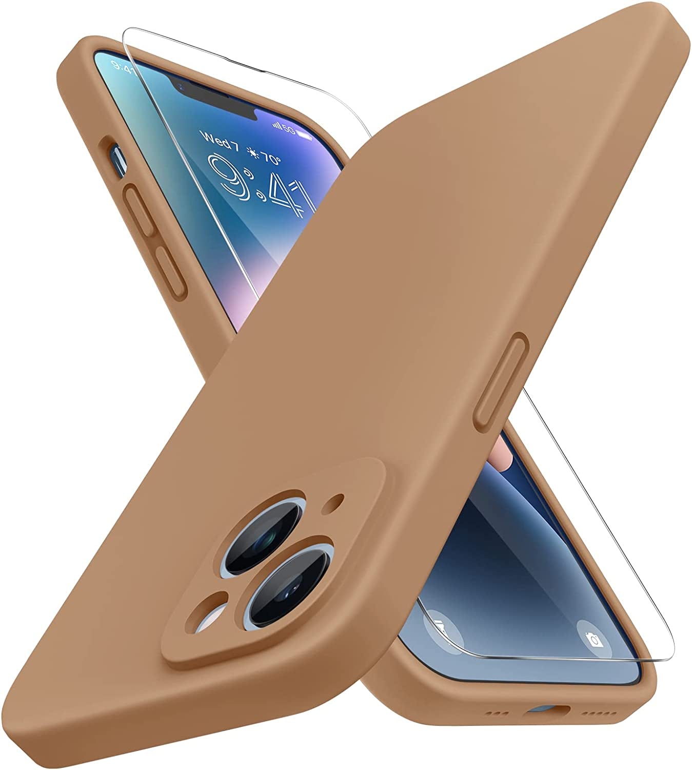 Miracase Magnetic Case Designed for Iphone 14 Case with Screen Protector,[Upgraded Enhanced Camera Protection],Shockproof Liquid Silicone Case 6.1 Inch,Azure Blue-Magnetic  Miracase Chocolate  