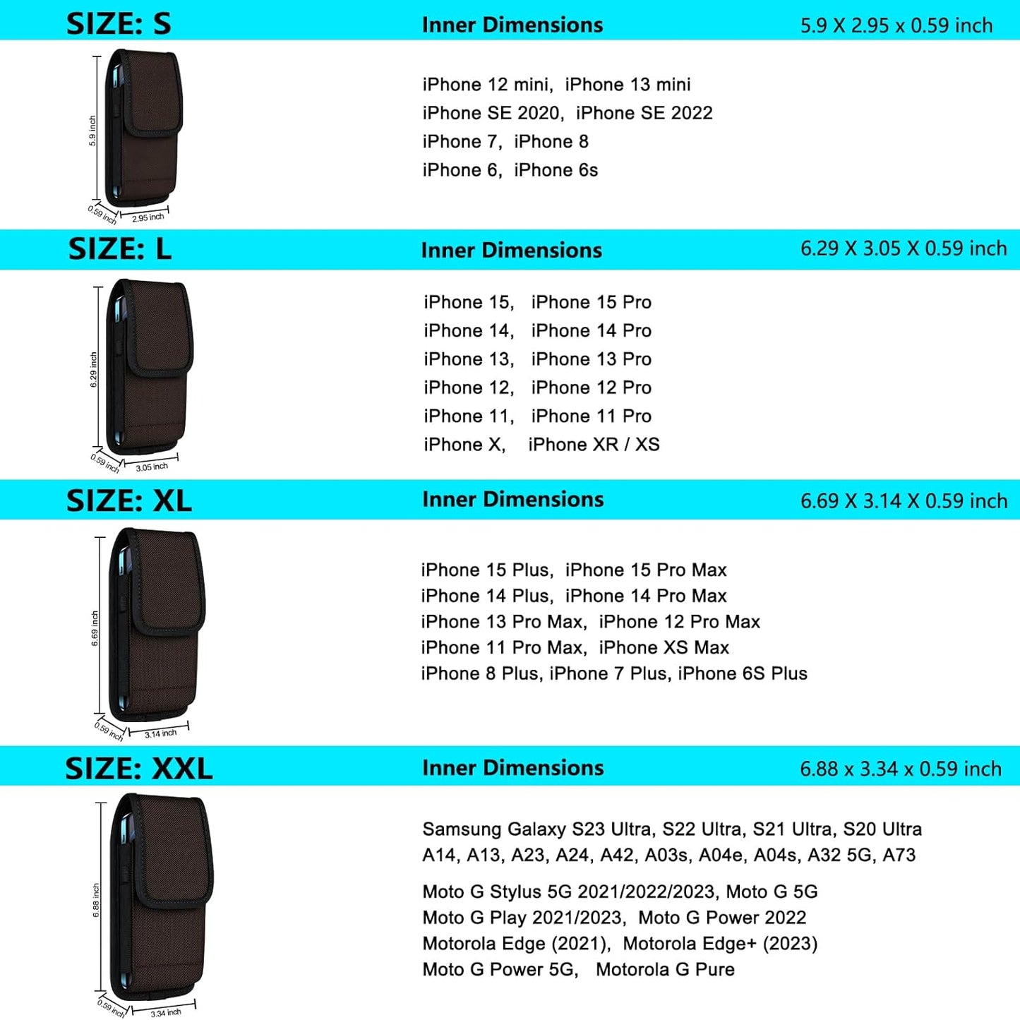 Ykooe Cell Phone Pouch Nylon Belt Holster Case Compatible with Iphone 15, 15 Pro, 14 Pro, 14, 12, 12 Pro, 11, 11 Pro, 13, 13 Pro, XR, Samsung Galaxy S20 S21 S22 S23 S10 S9, Brown – L  ykooe   