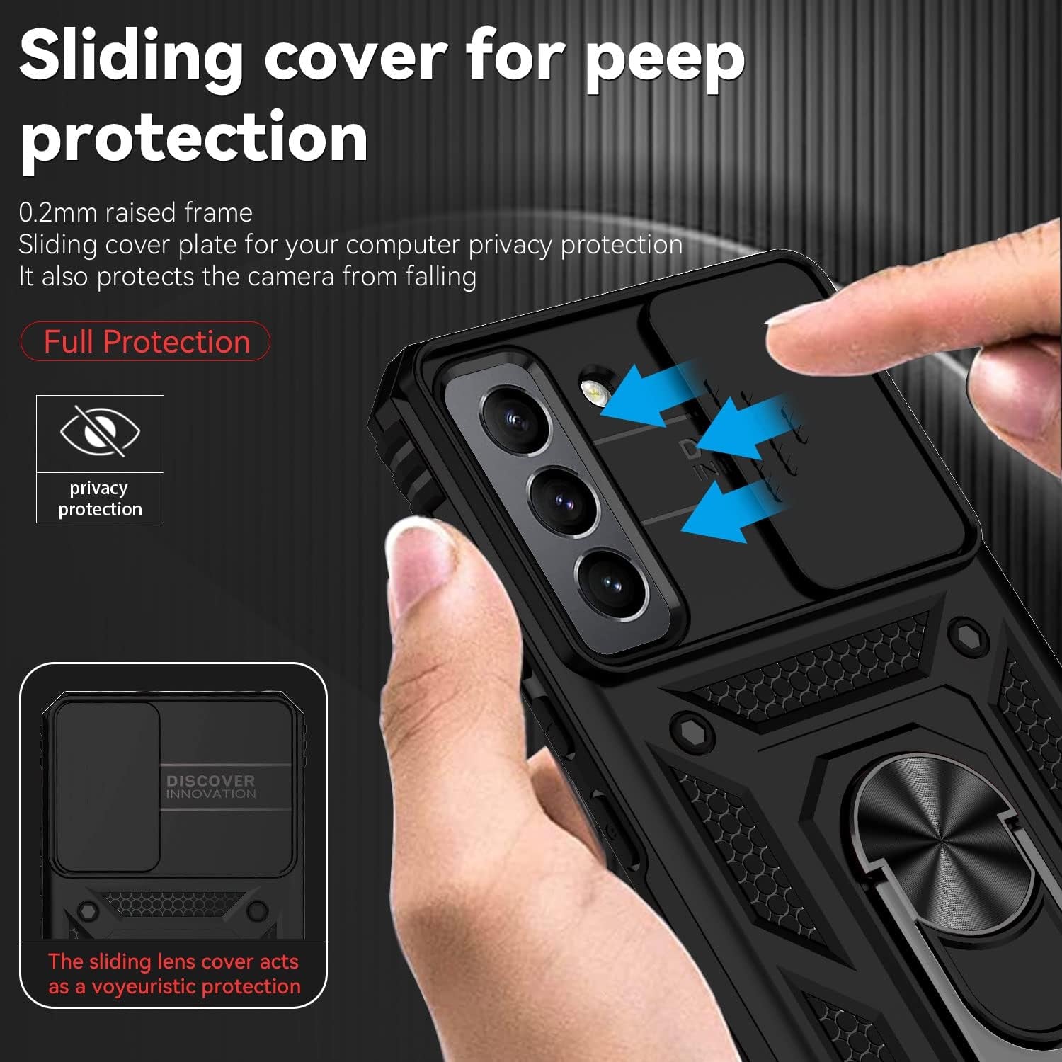 For Samsung Galaxy S22 Case with Camera Lens Cover HD Screen Protector, Dual Layer Military-Grade Drop Tested Magnetic Ring Holder Kickstand Protective Phone Case for Samsung Galaxy S22 5G (Black)  JINZHI Inc   