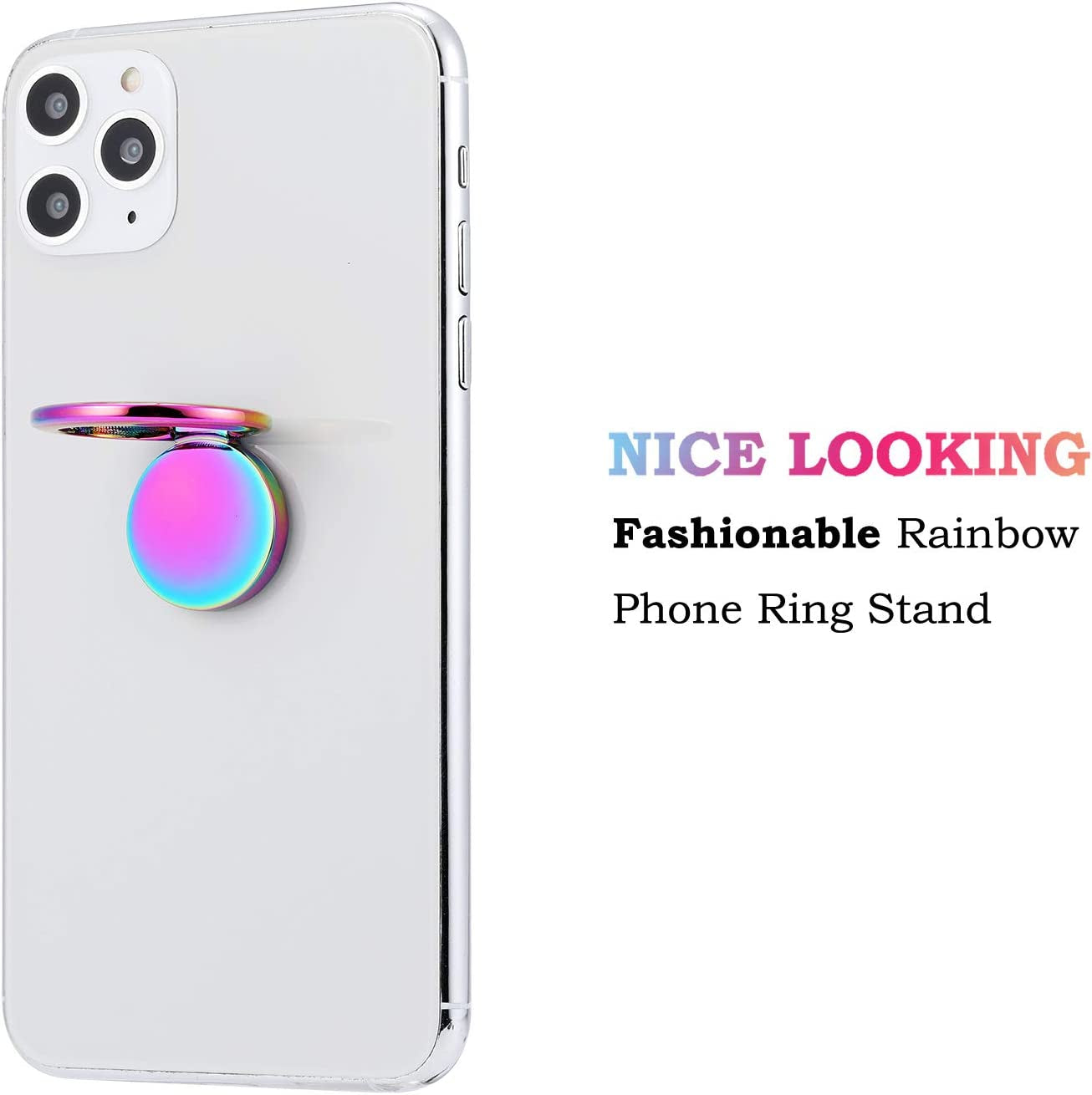 Lenoup Rainbow Cell Phone Ring Stand Holder,Multicolor Ring Grip Kickstand,Iridescent 360 Rotation Metal Finger Ring for Phones,Pad  lenoup   