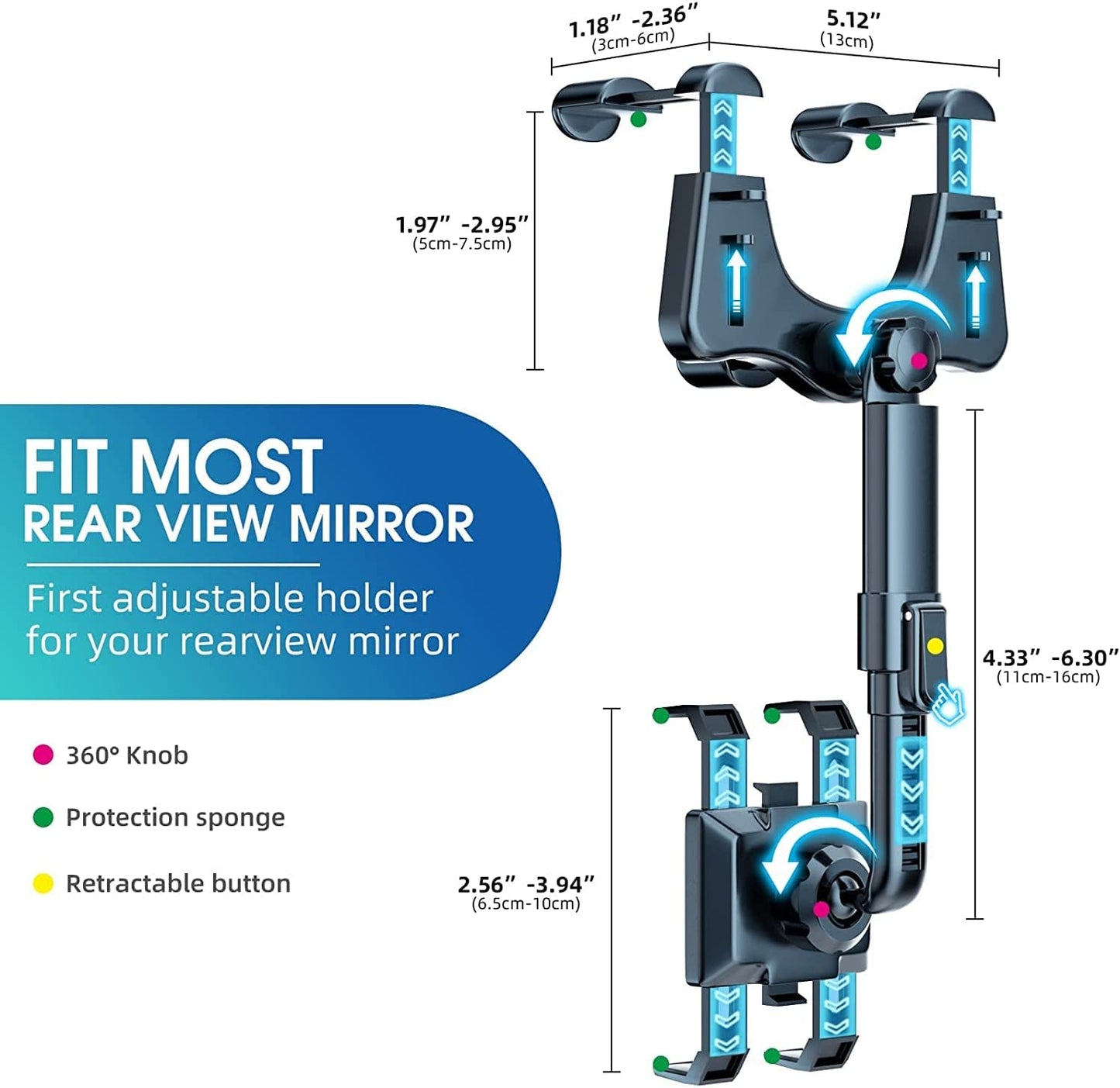 2022 New Version-Car Phone Holder Mount, Rearview Mirror Phone Holder for Car, 360°Rotatable and Retractable Car Phone Holder, Multifunctional Phone Mount for Car, for All Mobile Phones  Ylahdent   