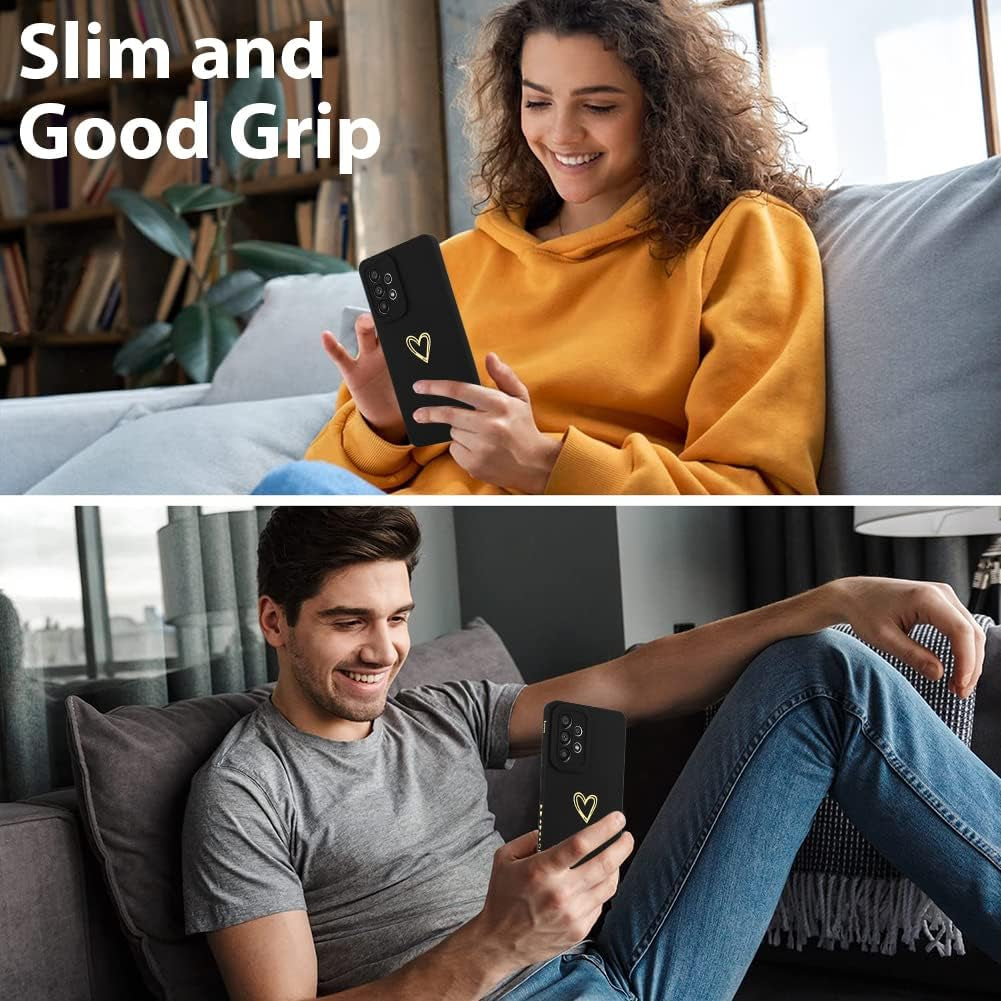 Fiyart Designed for Samsung Galaxy A53 5G Case Love Heart Design for Women Girls Soft TPU Plating Full Camera Lens Protection Phone Cover Bumper with Screen Protector for Galaxy A53 5G 6.5"-Black  Fiyart   