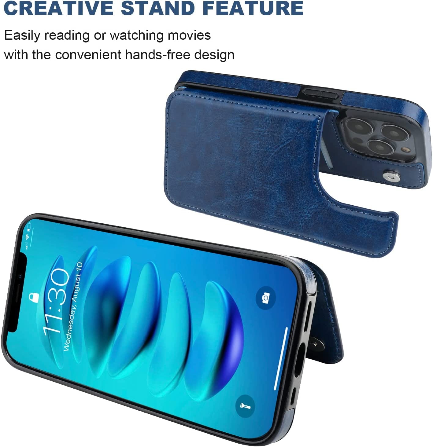 ONETOP Compatible with Iphone 14 Pro Wallet Case with Card Holder, PU Leather Kickstand Card Slots Case, Double Magnetic Clasp and Durable Shockproof Cover 6.1 Inch (Blue)  Onetop   