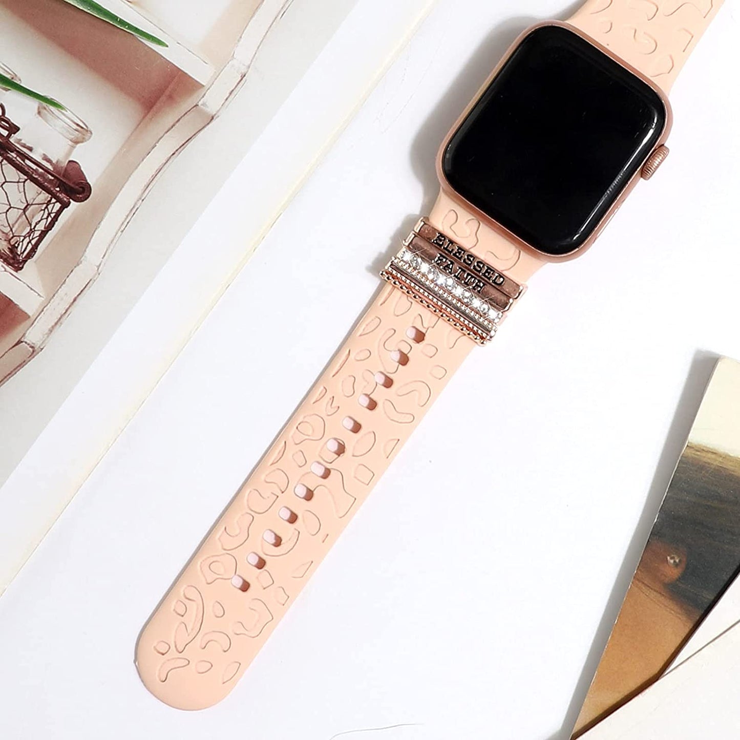 Decorative Rings Loops Compatible with Apple Watch Silicone Bands Charms 45Mm 44Mm 42Mm 41Mm 40Mm 38Mm Iwatch Series 8 7 6 5 4 3 2 1 Watchband Metal Diamond Charms Accessories (No Band)  FERJITGR   