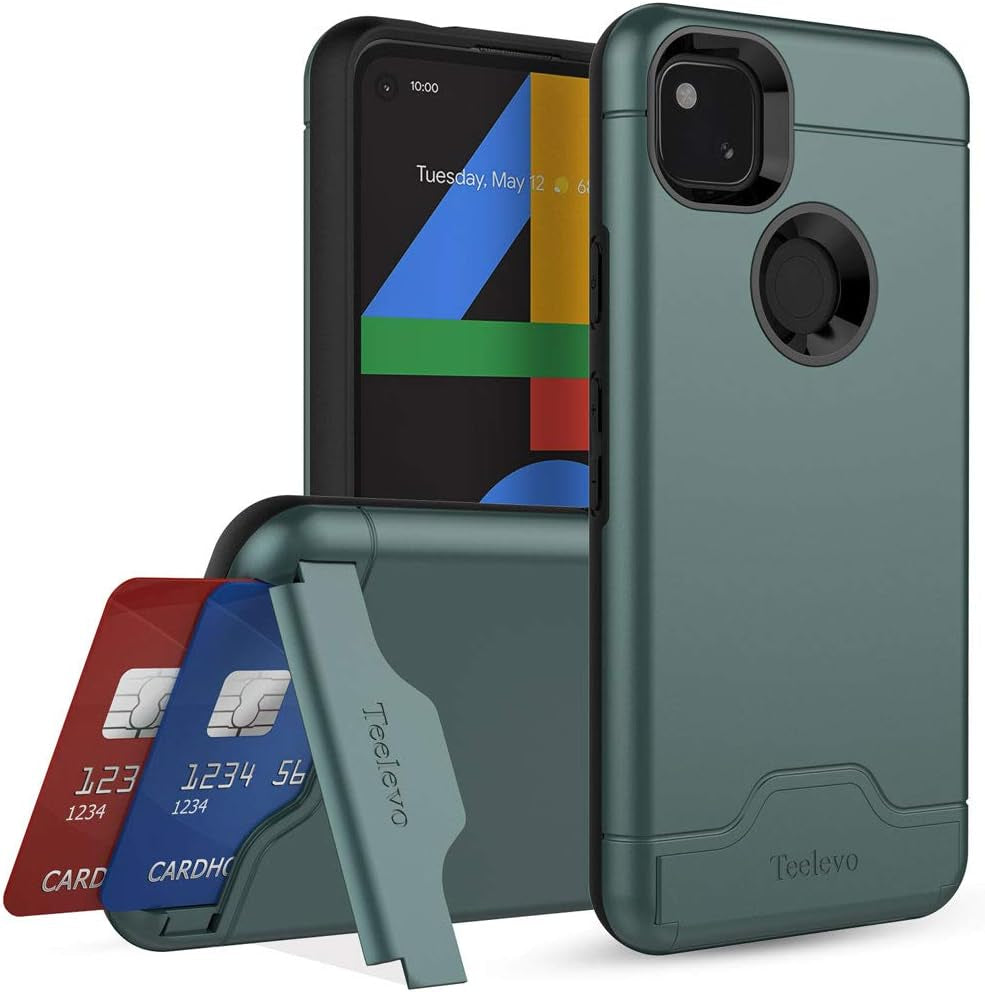 Teelevo Wallet Case for Google Pixel 4A [NOT Compatible with Pixel 4A 5G], Dual Layer Case with Card Slot Holder for Google Pixel 4A - Black  Teelevo Midnight Green  